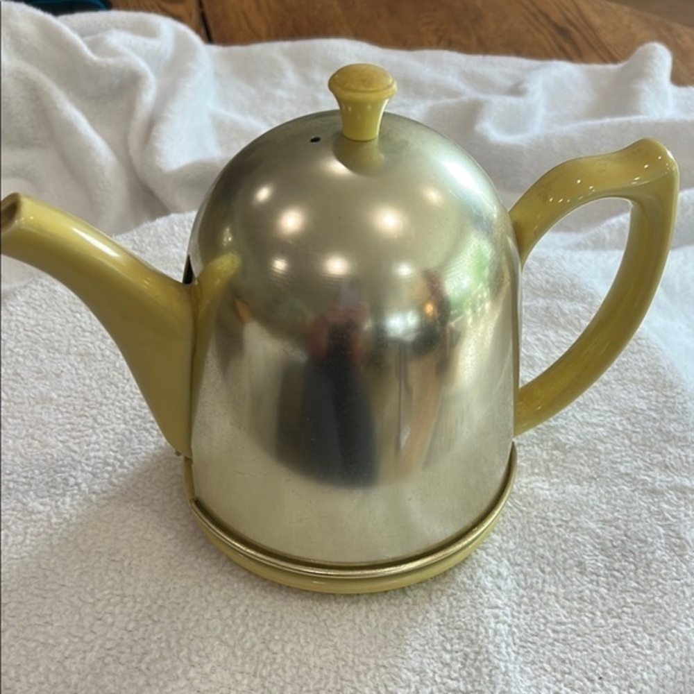 Vintage MCM Hall Yellow Teapot with Aluminum Cosy
